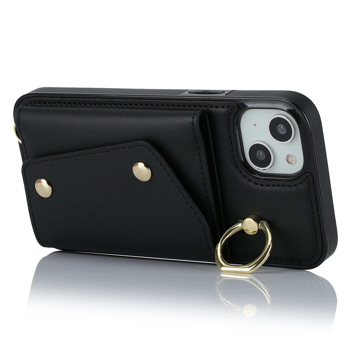 For iPhone 12 mini Leather Coated TPU Phone Kickstand Case Zipper Wallet Crossbody Phone Cover