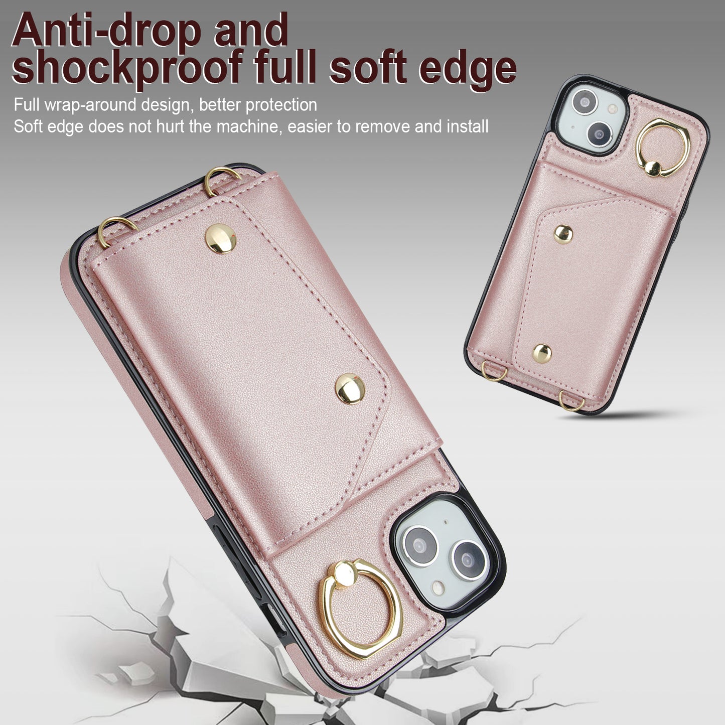 For iPhone 12 mini Leather Coated TPU Phone Kickstand Case Zipper Wallet Crossbody Phone Cover
