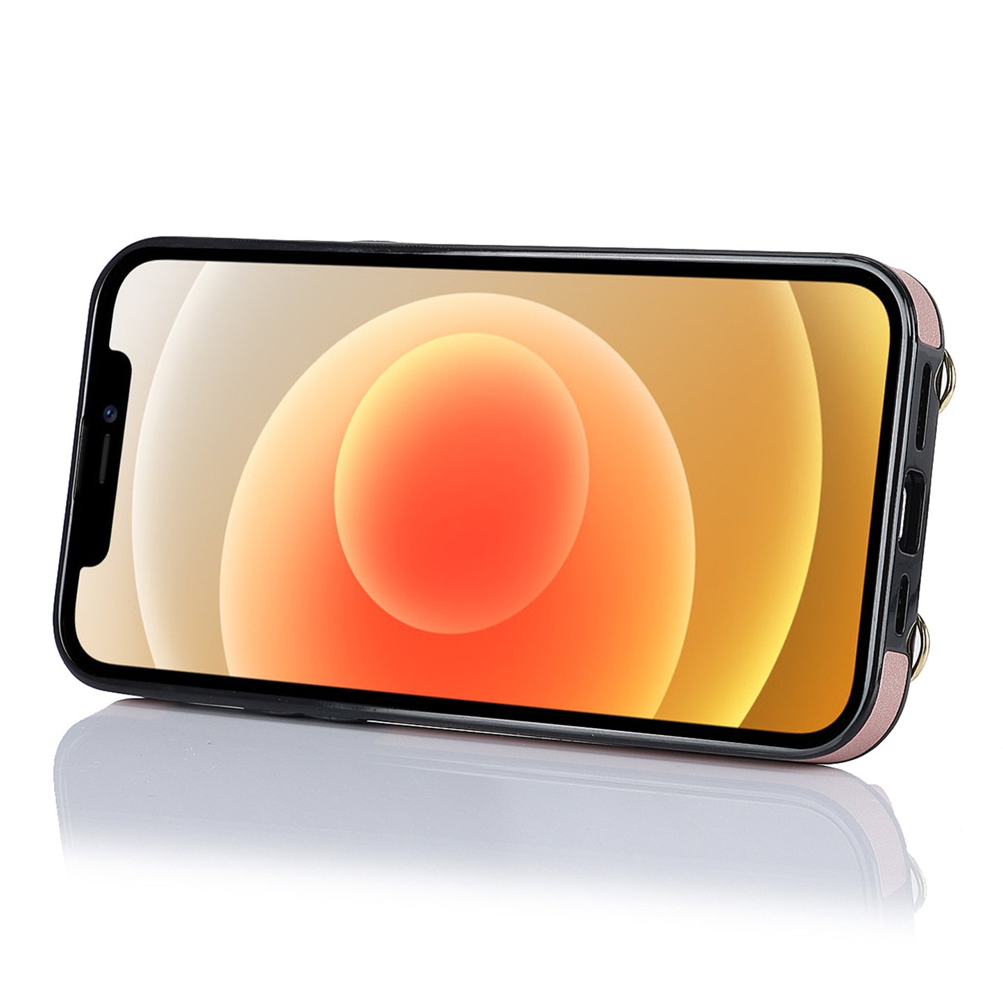 For iPhone 12 mini Leather Coated TPU Phone Kickstand Case Zipper Wallet Crossbody Phone Cover