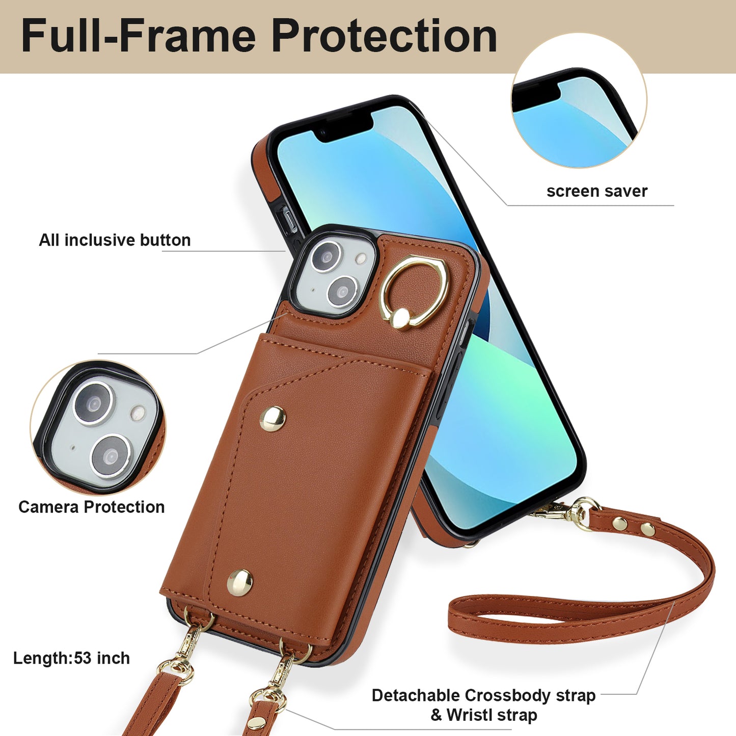 For iPhone 12 mini Leather Coated TPU Phone Kickstand Case Zipper Wallet Crossbody Phone Cover