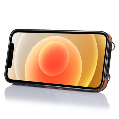 For iPhone 12 mini Leather Coated TPU Phone Kickstand Case Zipper Wallet Crossbody Phone Cover