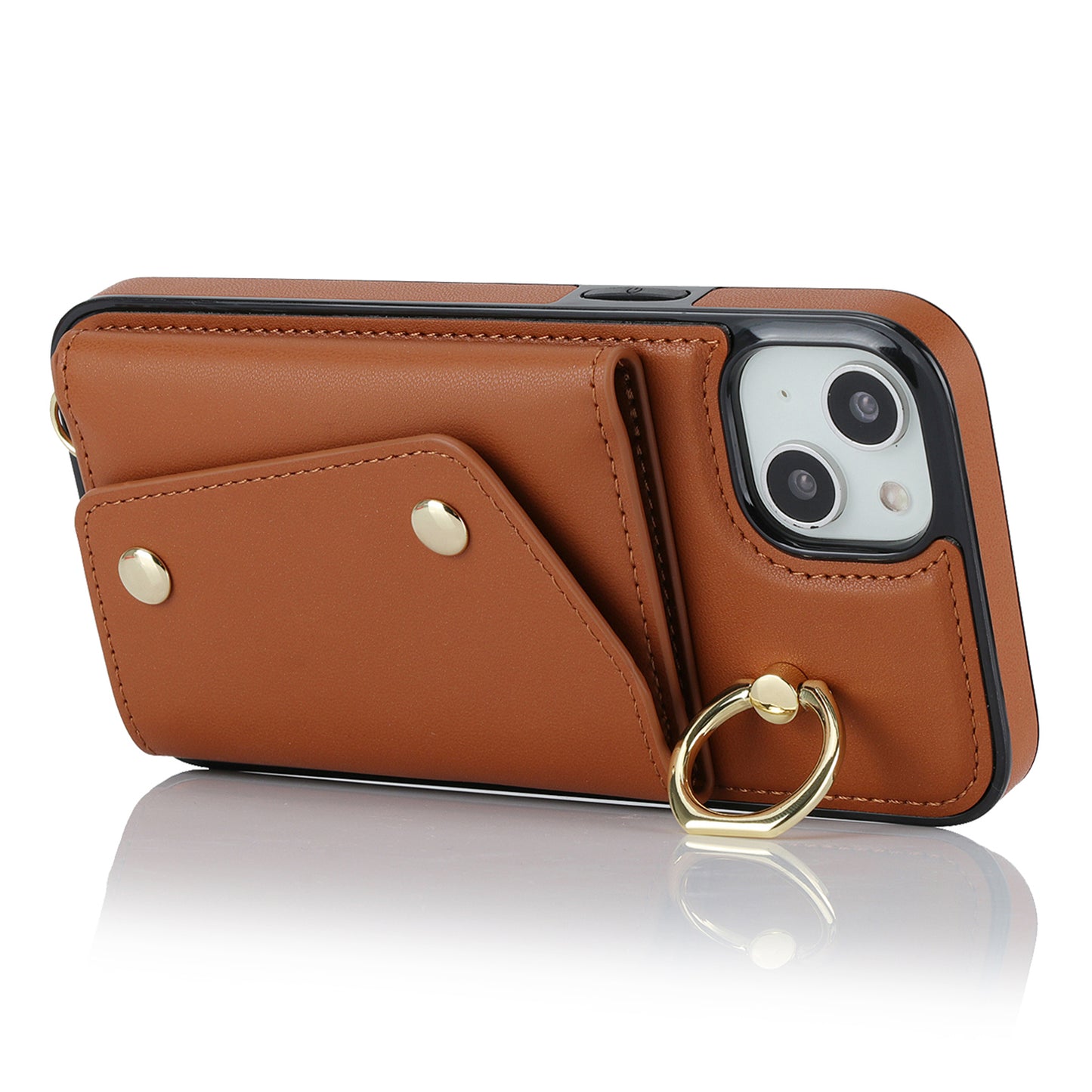 For iPhone 12 mini Leather Coated TPU Phone Kickstand Case Zipper Wallet Crossbody Phone Cover