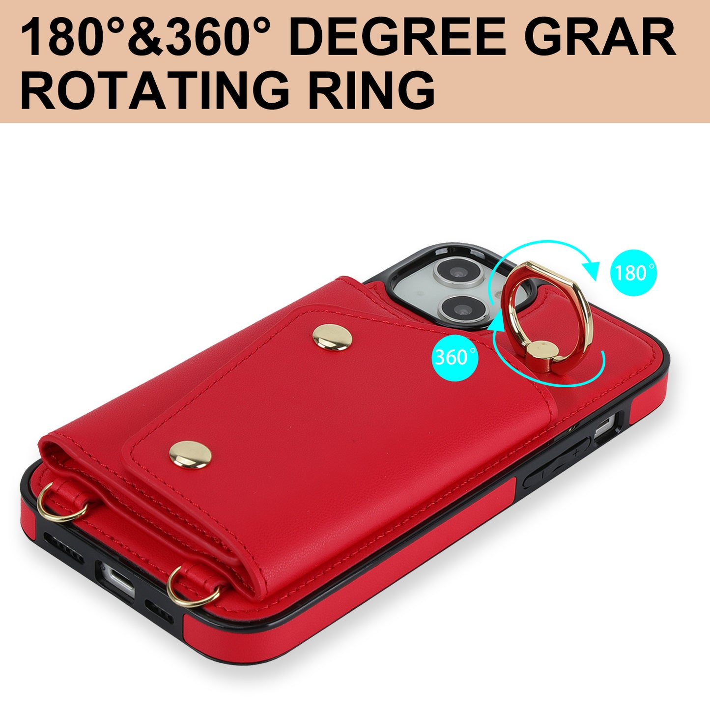 For iPhone 12 mini Leather Coated TPU Phone Kickstand Case Zipper Wallet Crossbody Phone Cover