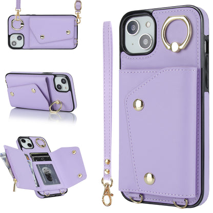 For iPhone 12 mini Leather Coated TPU Phone Kickstand Case Zipper Wallet Crossbody Phone Cover