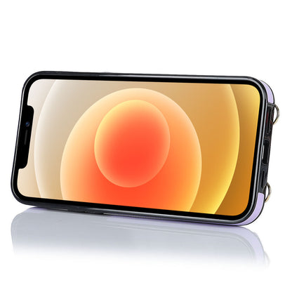 For iPhone 12 mini Leather Coated TPU Phone Kickstand Case Zipper Wallet Crossbody Phone Cover