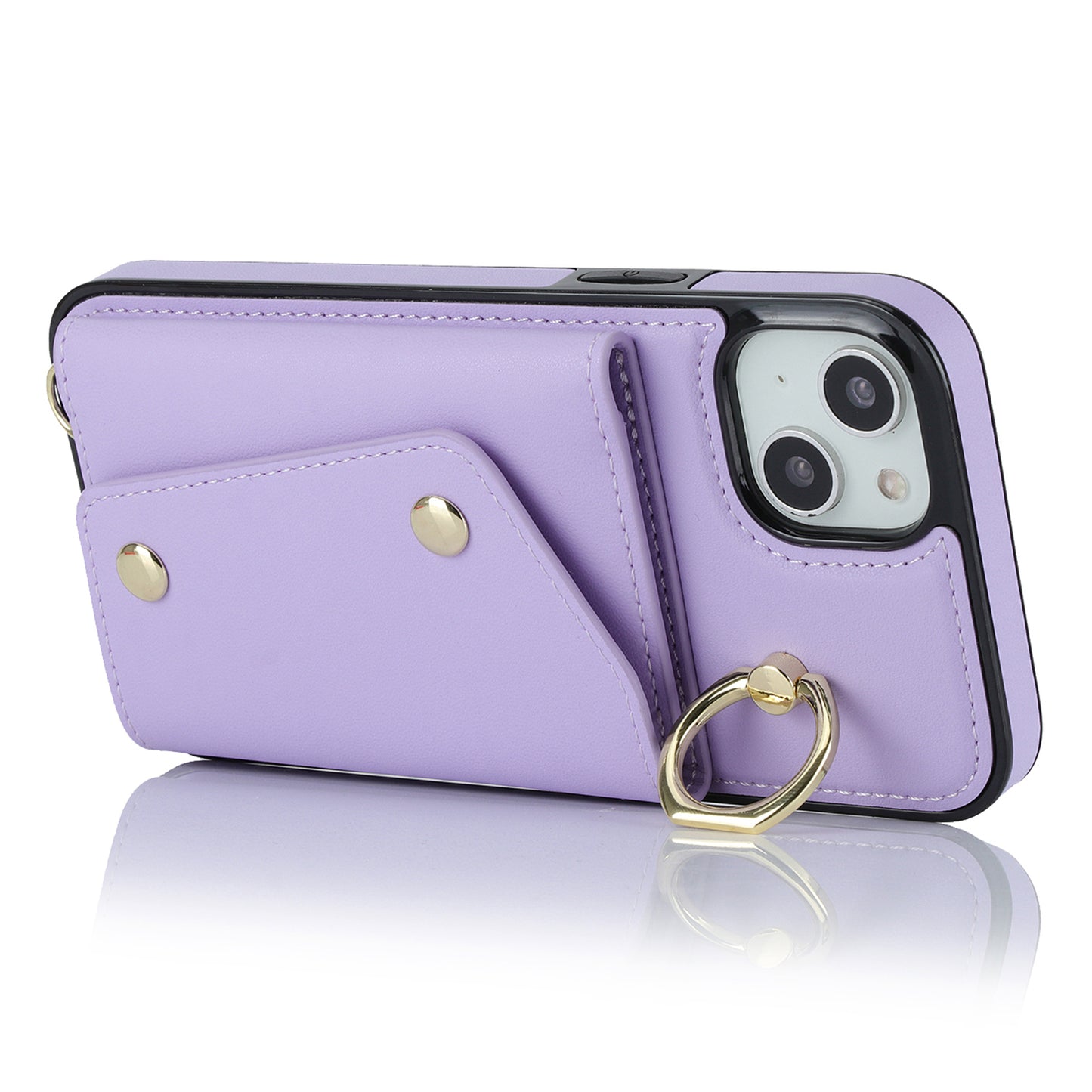 For iPhone 12 mini Leather Coated TPU Phone Kickstand Case Zipper Wallet Crossbody Phone Cover