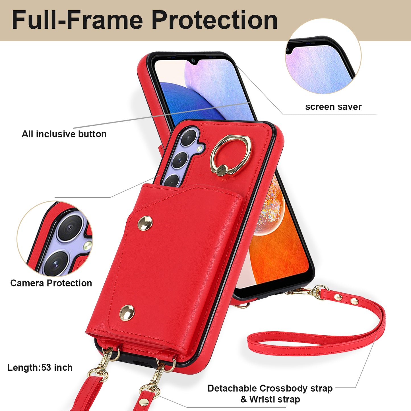 Phone Case for Samsung Galaxy A14 5G PU Leather Coated TPU Cover with Zipper Wallet Kickstand