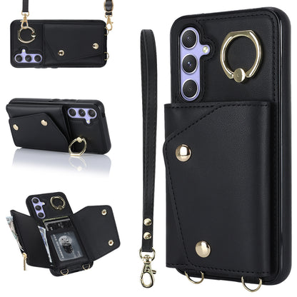 Phone Case for Samsung Galaxy A14 5G PU Leather Coated TPU Cover with Zipper Wallet Kickstand