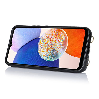 Phone Case for Samsung Galaxy A14 5G PU Leather Coated TPU Cover with Zipper Wallet Kickstand