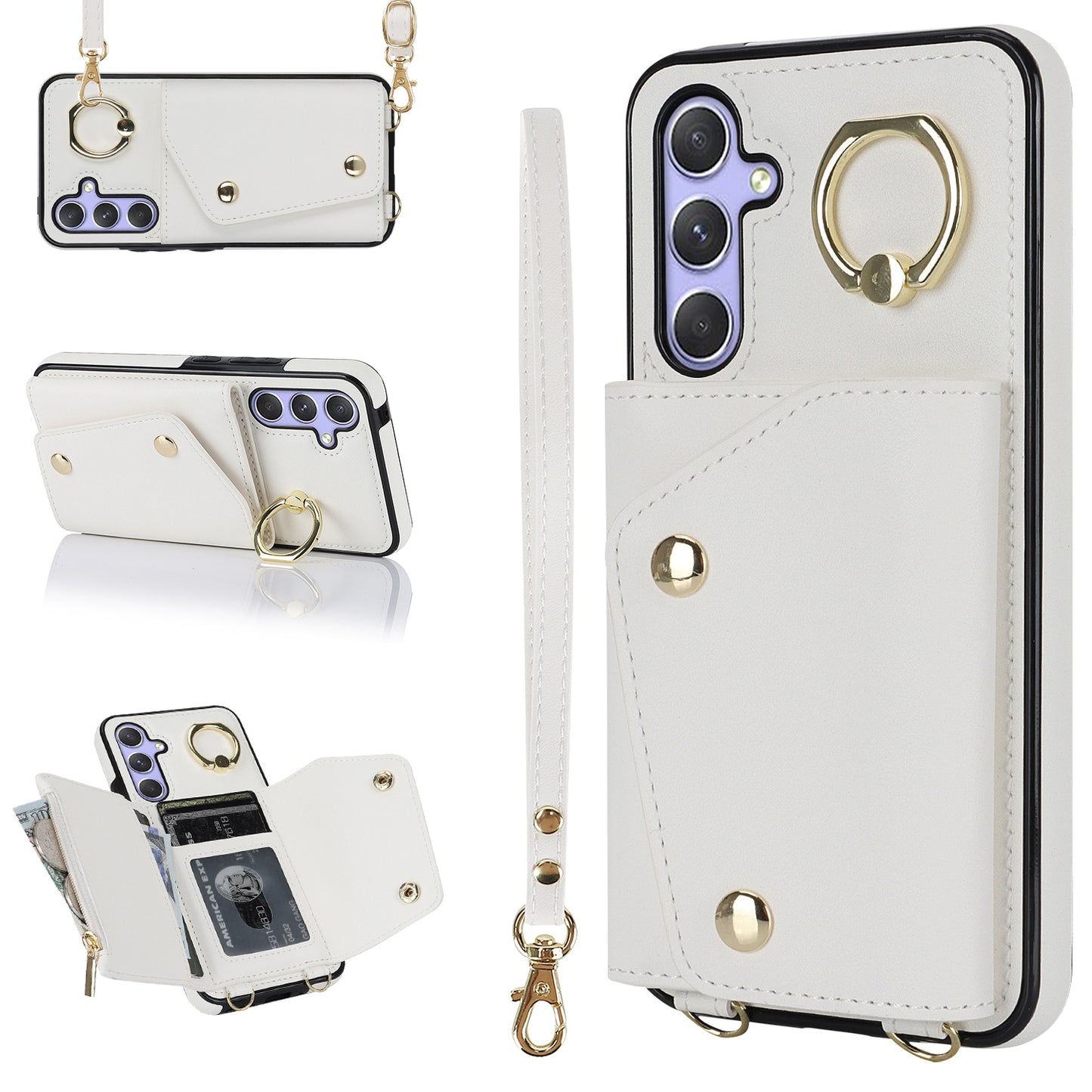 Phone Case for Samsung Galaxy A14 5G PU Leather Coated TPU Cover with Zipper Wallet Kickstand