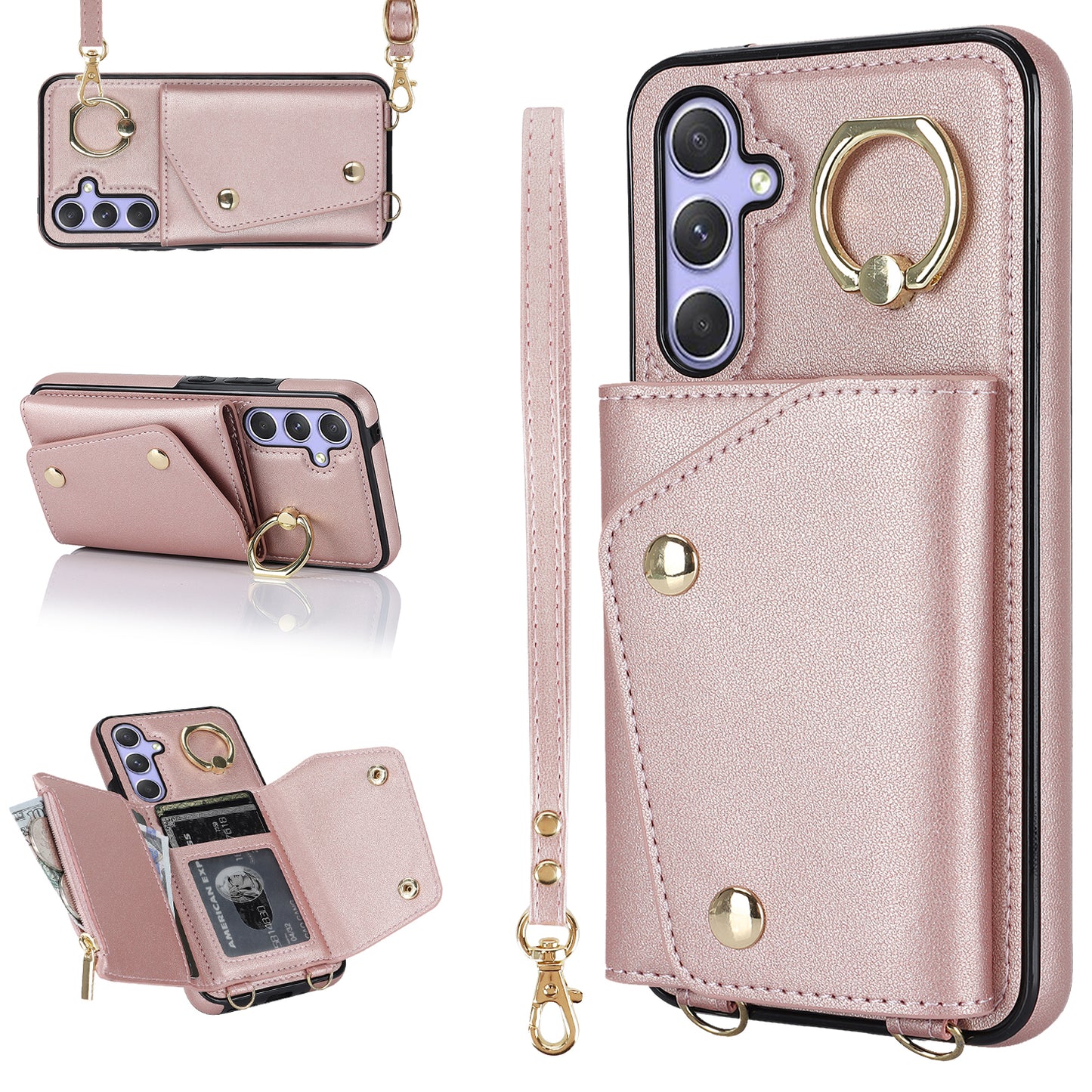 Phone Case for Samsung Galaxy A14 5G PU Leather Coated TPU Cover with Zipper Wallet Kickstand