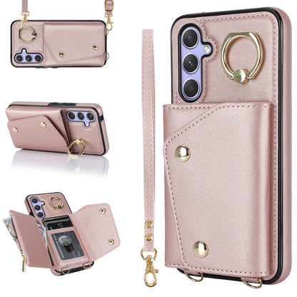 Phone Case for Samsung Galaxy A14 5G PU Leather Coated TPU Cover with Zipper Wallet Kickstand