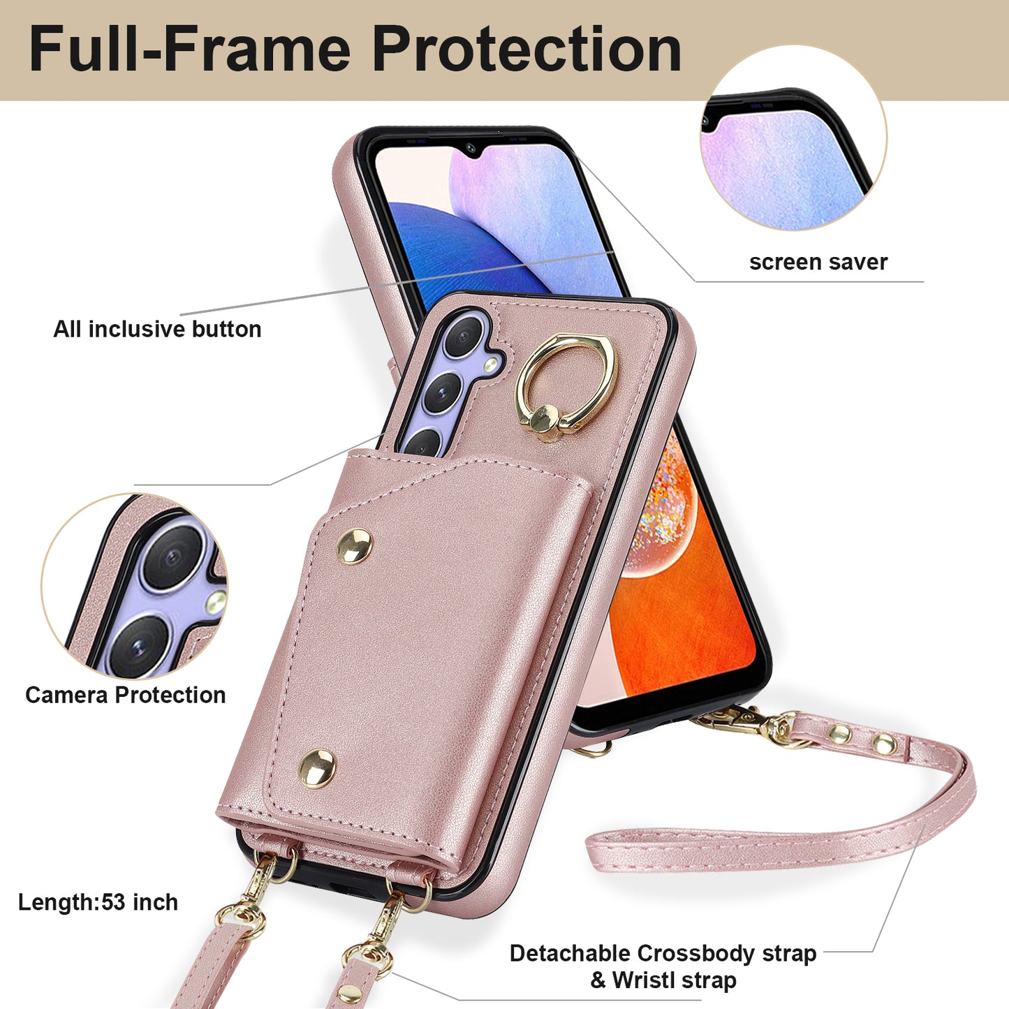 Phone Case for Samsung Galaxy A14 5G PU Leather Coated TPU Cover with Zipper Wallet Kickstand