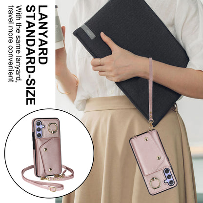 Phone Case for Samsung Galaxy A14 5G PU Leather Coated TPU Cover with Zipper Wallet Kickstand