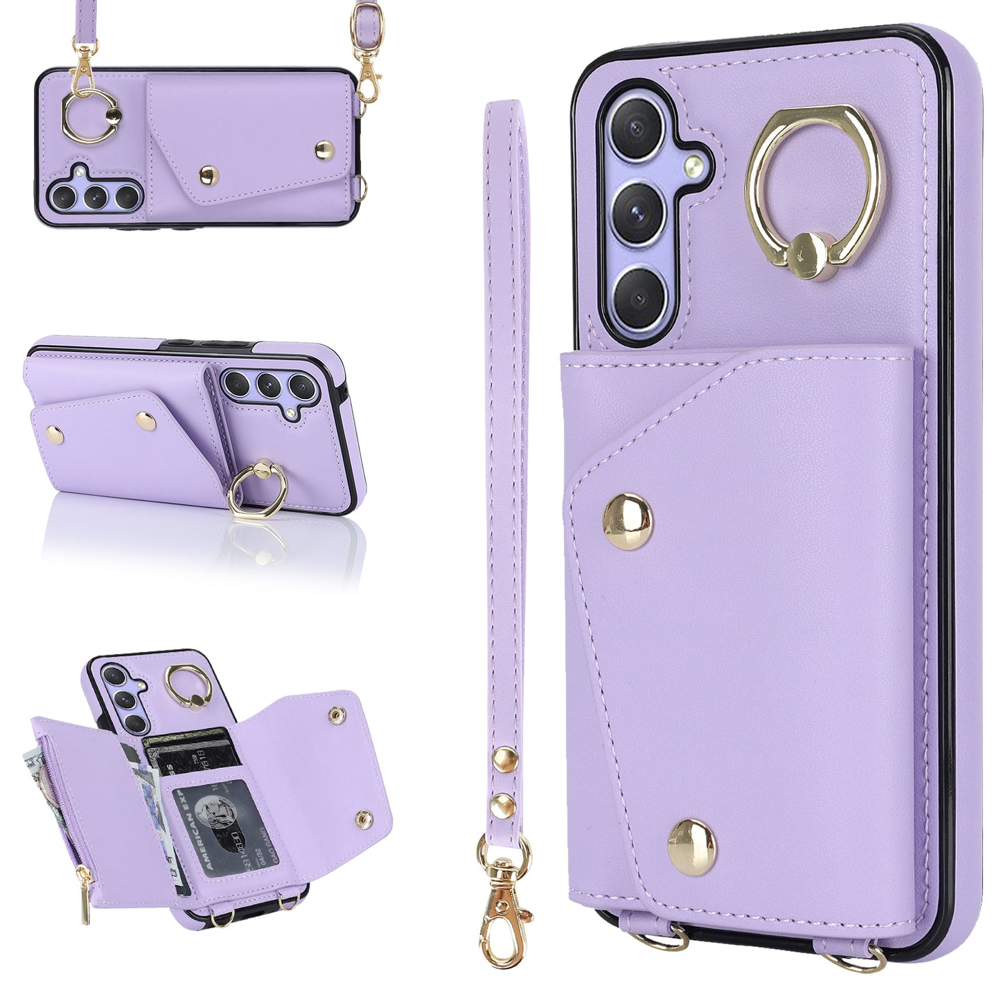 Phone Case for Samsung Galaxy A14 5G PU Leather Coated TPU Cover with Zipper Wallet Kickstand