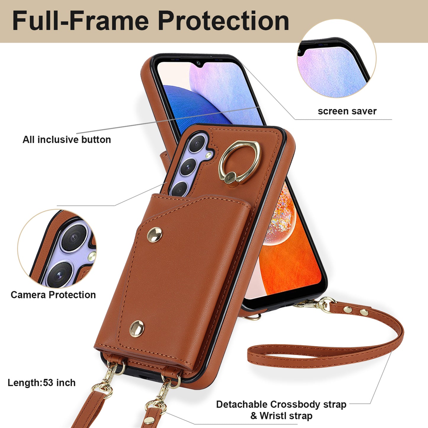 Phone Case for Samsung Galaxy A14 5G PU Leather Coated TPU Cover with Zipper Wallet Kickstand