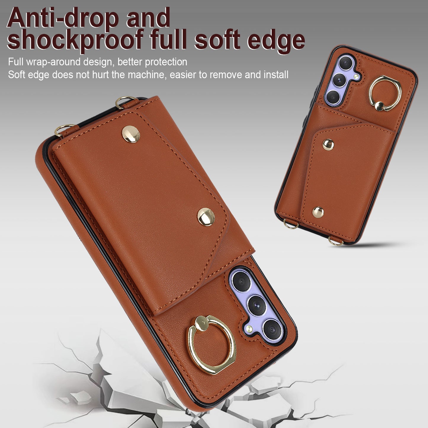Phone Case for Samsung Galaxy A14 5G PU Leather Coated TPU Cover with Zipper Wallet Kickstand