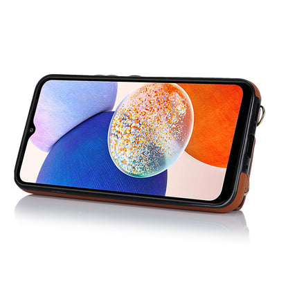 Phone Case for Samsung Galaxy A14 5G PU Leather Coated TPU Cover with Zipper Wallet Kickstand