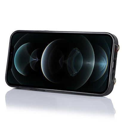 Crossbody Phone Case for iPhone 12 Pro Max Ring Kickstand Zipper Wallet PU Leather Coated TPU Cover