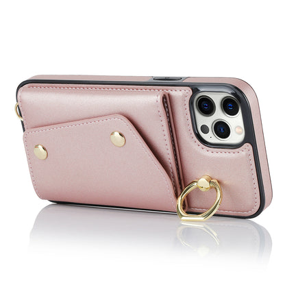Crossbody Phone Case for iPhone 12 Pro Max Ring Kickstand Zipper Wallet PU Leather Coated TPU Cover