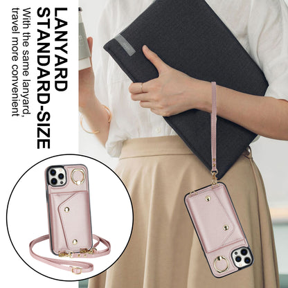 Crossbody Phone Case for iPhone 12 Pro Max Ring Kickstand Zipper Wallet PU Leather Coated TPU Cover