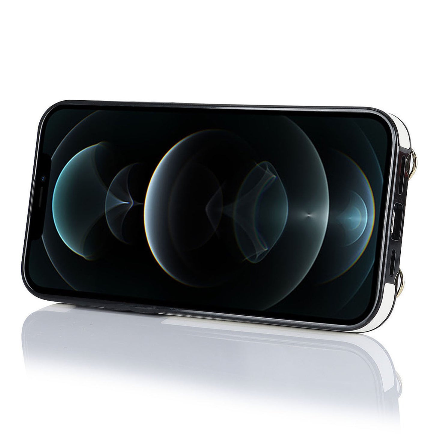 Crossbody Phone Case for iPhone 12 Pro Max Ring Kickstand Zipper Wallet PU Leather Coated TPU Cover