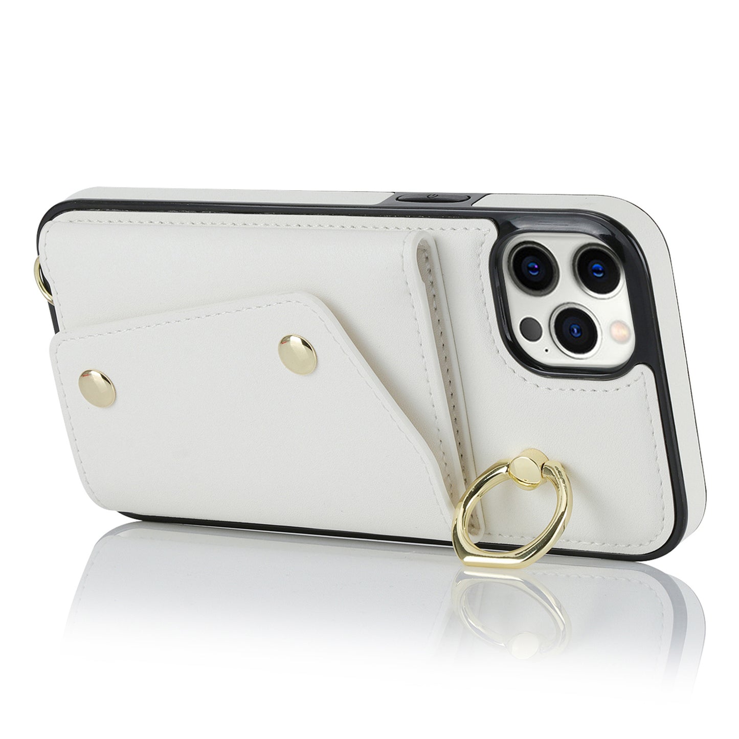 Crossbody Phone Case for iPhone 12 Pro Max Ring Kickstand Zipper Wallet PU Leather Coated TPU Cover