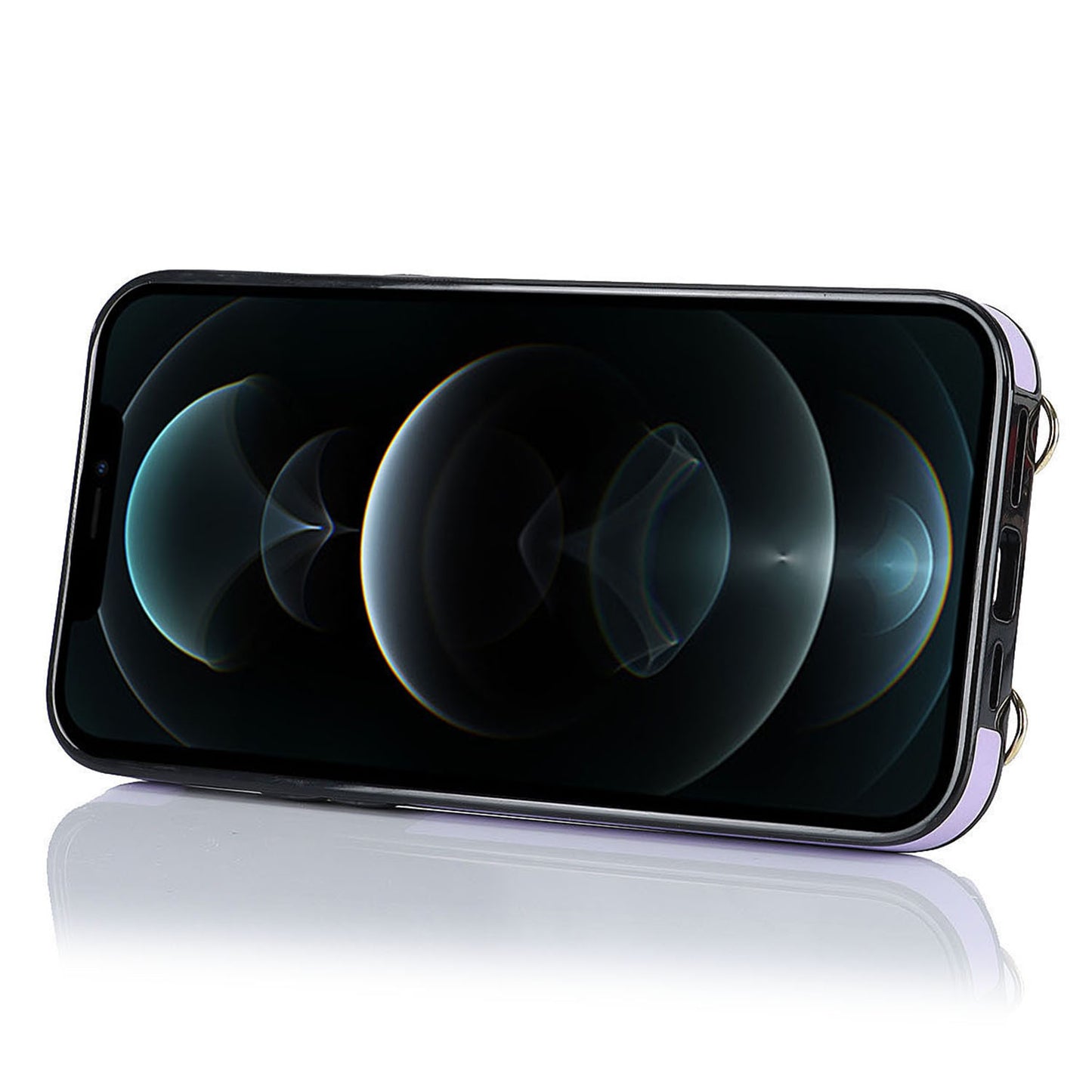 Crossbody Phone Case for iPhone 12 Pro Max Ring Kickstand Zipper Wallet PU Leather Coated TPU Cover