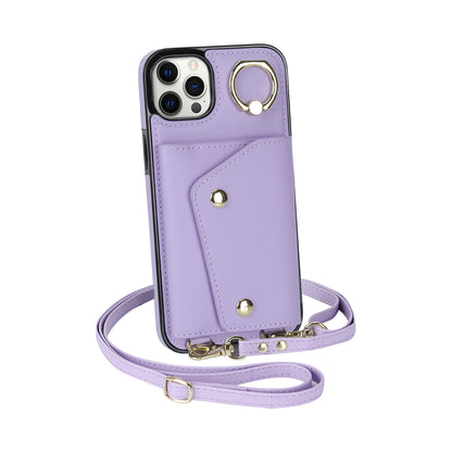 Crossbody Phone Case for iPhone 12 Pro Max Ring Kickstand Zipper Wallet PU Leather Coated TPU Cover