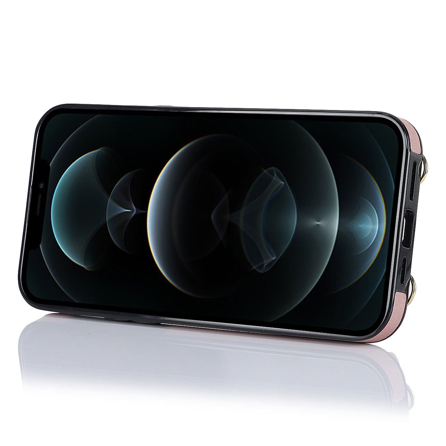 Phone Case with Zipper Wallet for iPhone 12 Pro Ring Kickstand PU Leather Coated TPU Back Cover