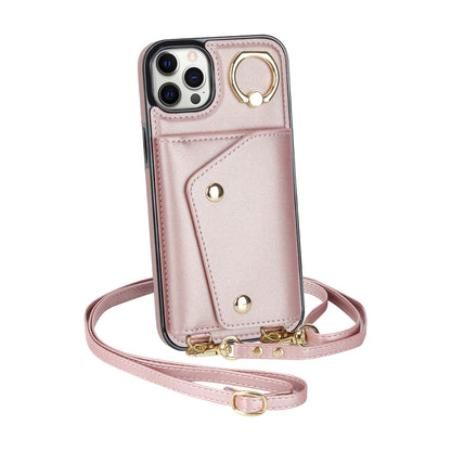 Phone Case with Zipper Wallet for iPhone 12 Pro Ring Kickstand PU Leather Coated TPU Back Cover