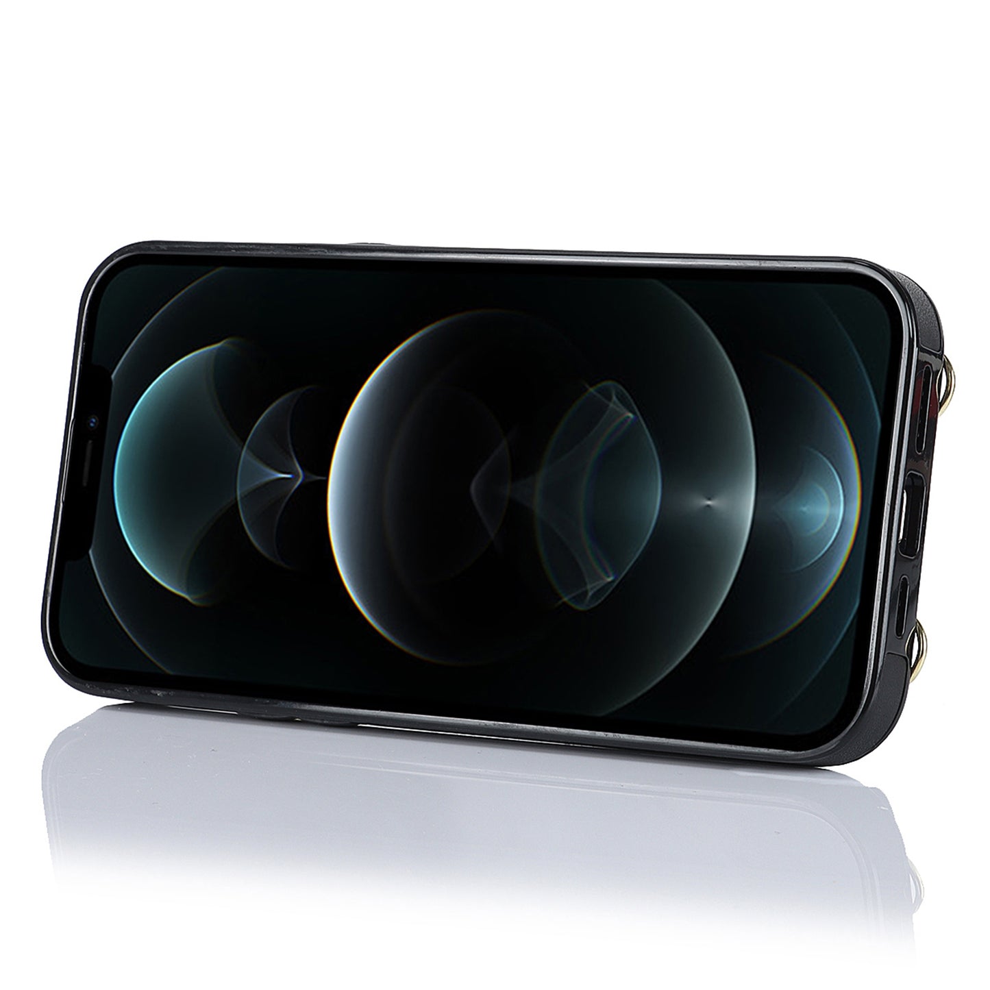 Phone Case with Zipper Wallet for iPhone 12 Pro Ring Kickstand PU Leather Coated TPU Back Cover