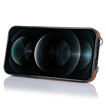 Phone Case with Zipper Wallet for iPhone 12 Pro Ring Kickstand PU Leather Coated TPU Back Cover