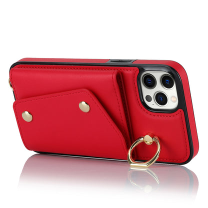 Phone Case with Zipper Wallet for iPhone 12 Pro Ring Kickstand PU Leather Coated TPU Back Cover