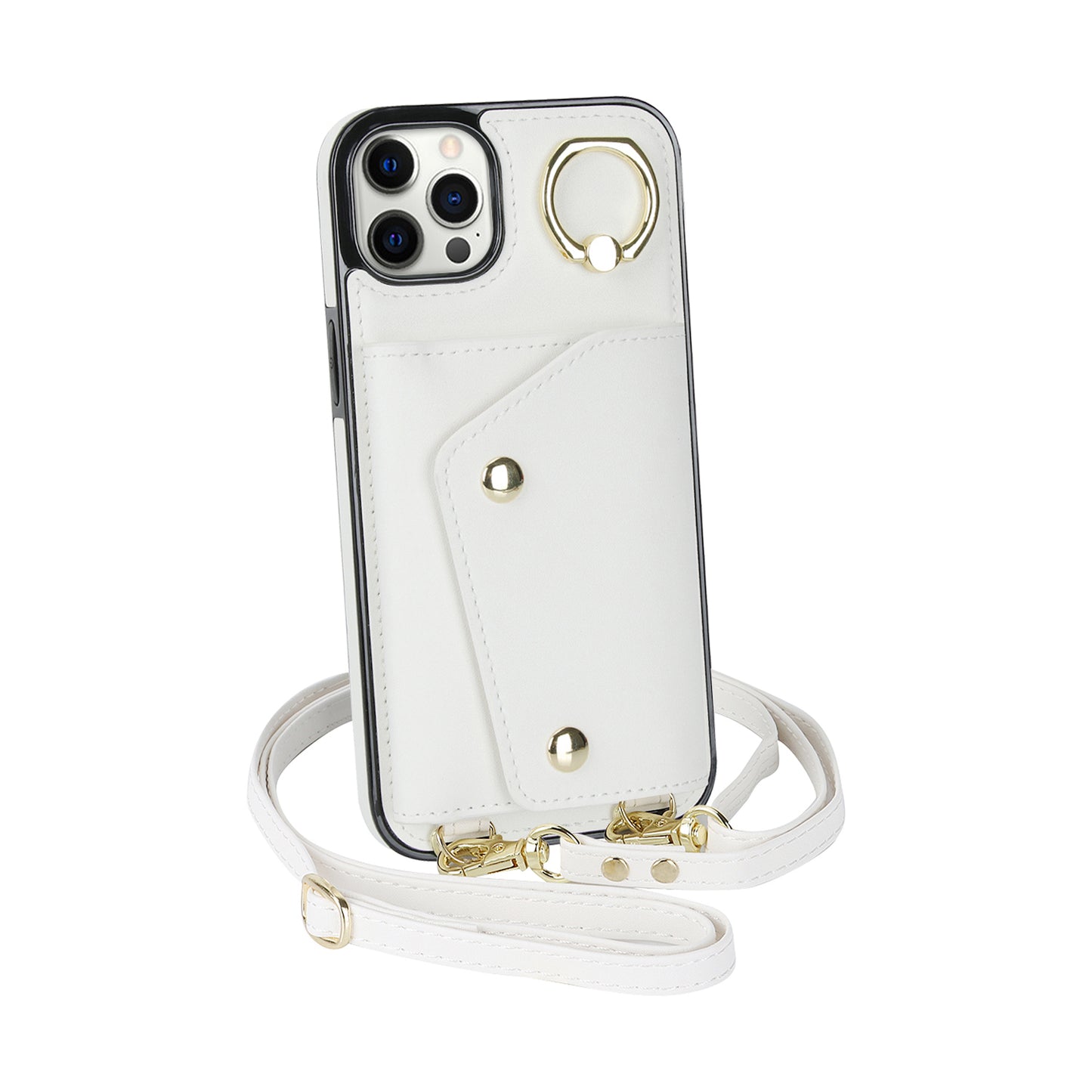 Phone Case with Zipper Wallet for iPhone 12 Pro Ring Kickstand PU Leather Coated TPU Back Cover