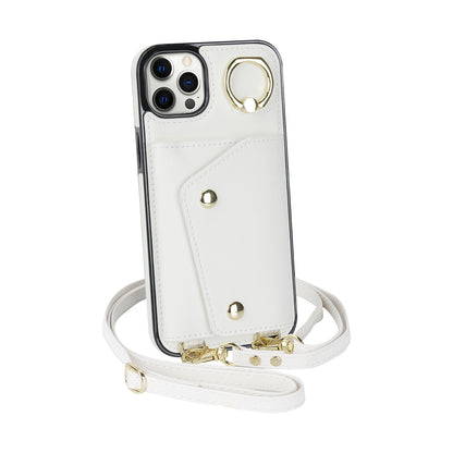 Phone Case with Zipper Wallet for iPhone 12 Pro Ring Kickstand PU Leather Coated TPU Back Cover