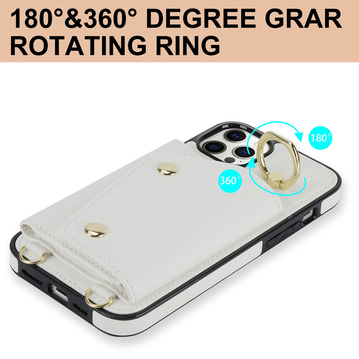 Phone Case with Zipper Wallet for iPhone 12 Pro Ring Kickstand PU Leather Coated TPU Back Cover