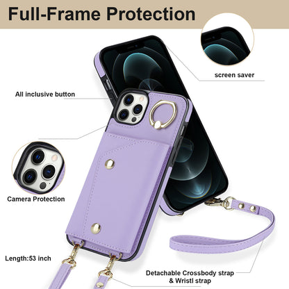 Phone Case with Zipper Wallet for iPhone 12 Pro Ring Kickstand PU Leather Coated TPU Back Cover