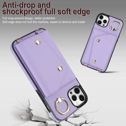 Phone Case with Zipper Wallet for iPhone 12 Pro Ring Kickstand PU Leather Coated TPU Back Cover