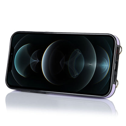 Phone Case with Zipper Wallet for iPhone 12 Pro Ring Kickstand PU Leather Coated TPU Back Cover