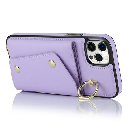 Phone Case with Zipper Wallet for iPhone 12 Pro Ring Kickstand PU Leather Coated TPU Back Cover