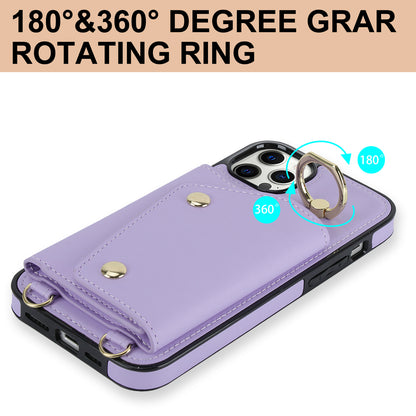 Phone Case with Zipper Wallet for iPhone 12 Pro Ring Kickstand PU Leather Coated TPU Back Cover