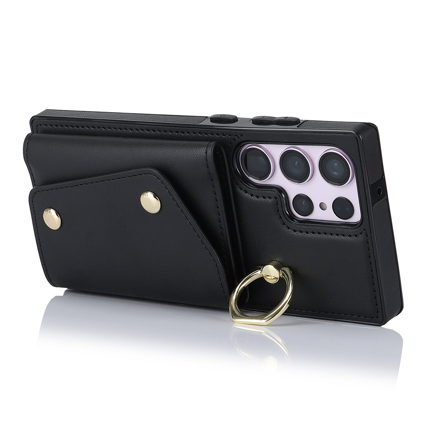 For Samsung Galaxy S23 Ultra Ring Kickstand Zipper Wallet Case PU Leather + TPU Phone Cover