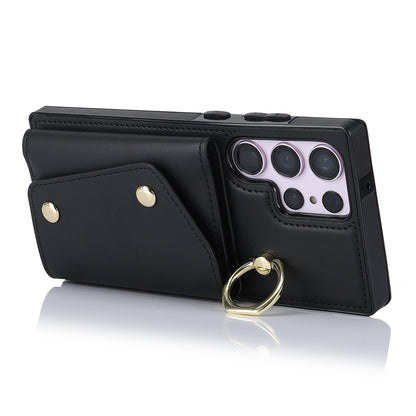 For Samsung Galaxy S23 Ultra Ring Kickstand Zipper Wallet Case PU Leather + TPU Phone Cover