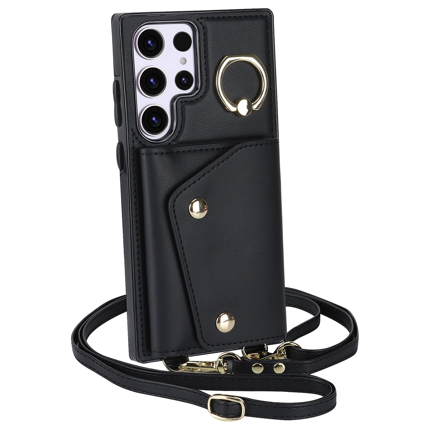 For Samsung Galaxy S23 Ultra Ring Kickstand Zipper Wallet Case PU Leather + TPU Phone Cover