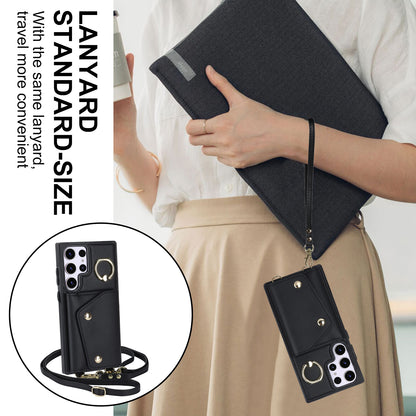 For Samsung Galaxy S23 Ultra Ring Kickstand Zipper Wallet Case PU Leather + TPU Phone Cover