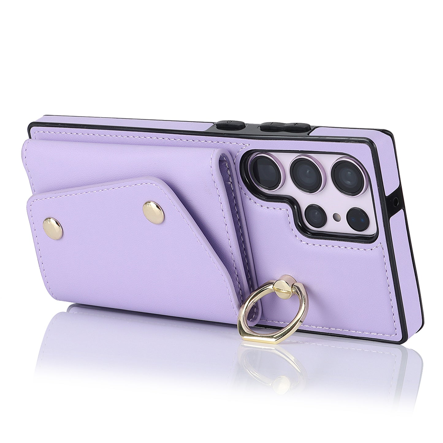 For Samsung Galaxy S23 Ultra Ring Kickstand Zipper Wallet Case PU Leather + TPU Phone Cover