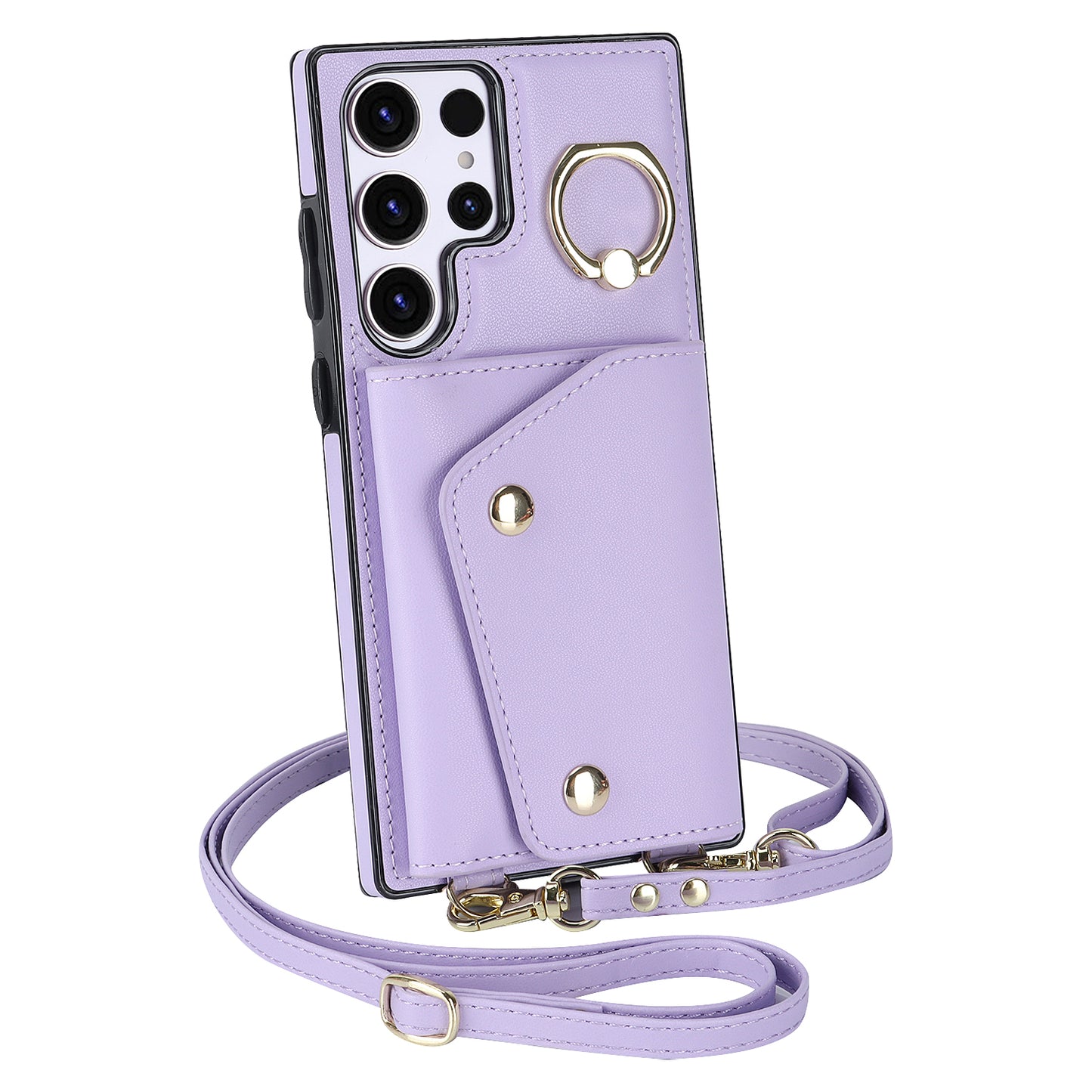 For Samsung Galaxy S23 Ultra Ring Kickstand Zipper Wallet Case PU Leather + TPU Phone Cover