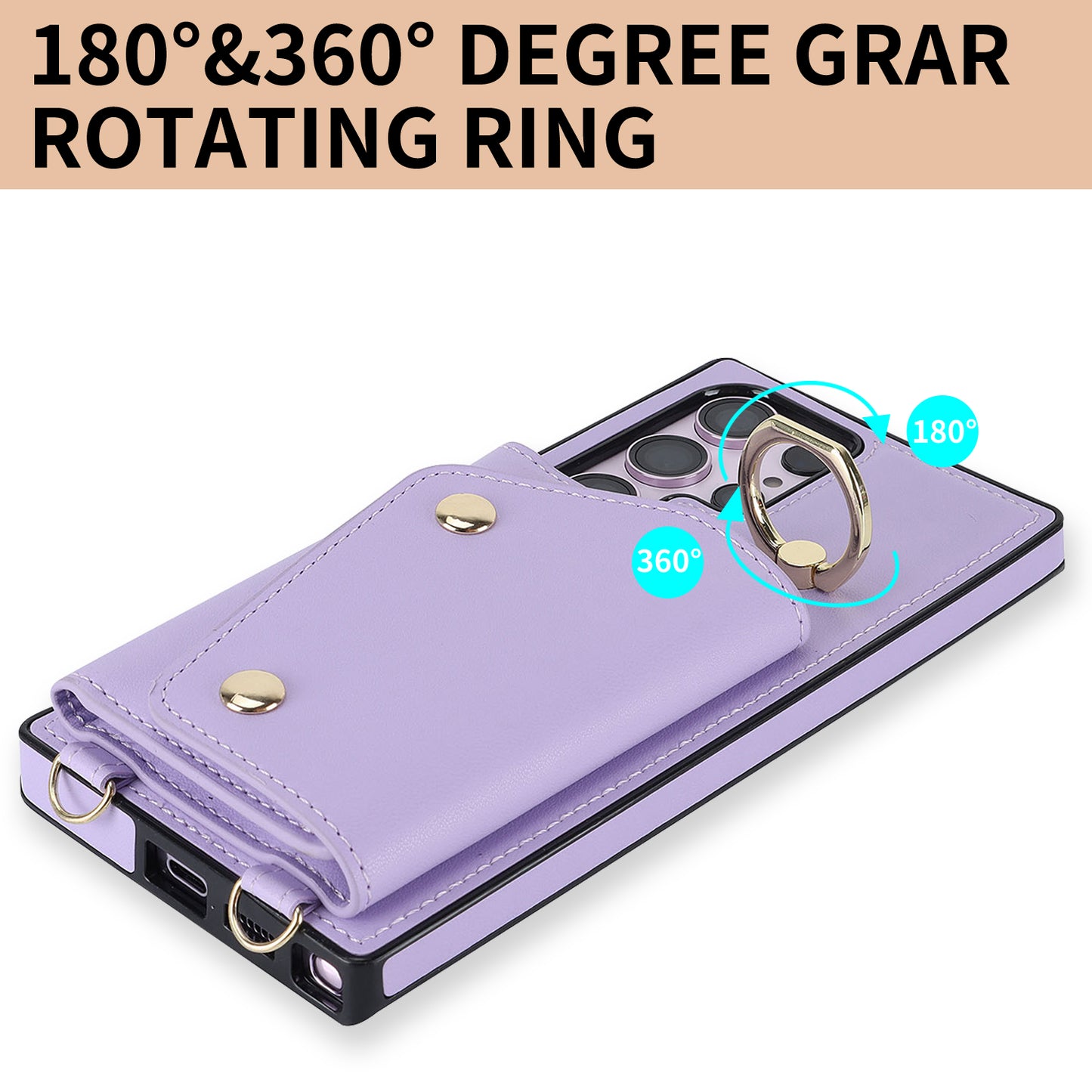 For Samsung Galaxy S23 Ultra Ring Kickstand Zipper Wallet Case PU Leather + TPU Phone Cover