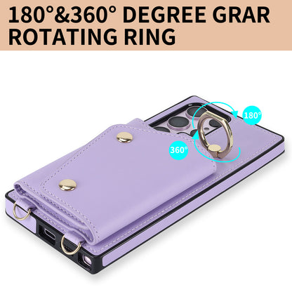 For Samsung Galaxy S23 Ultra Ring Kickstand Zipper Wallet Case PU Leather + TPU Phone Cover